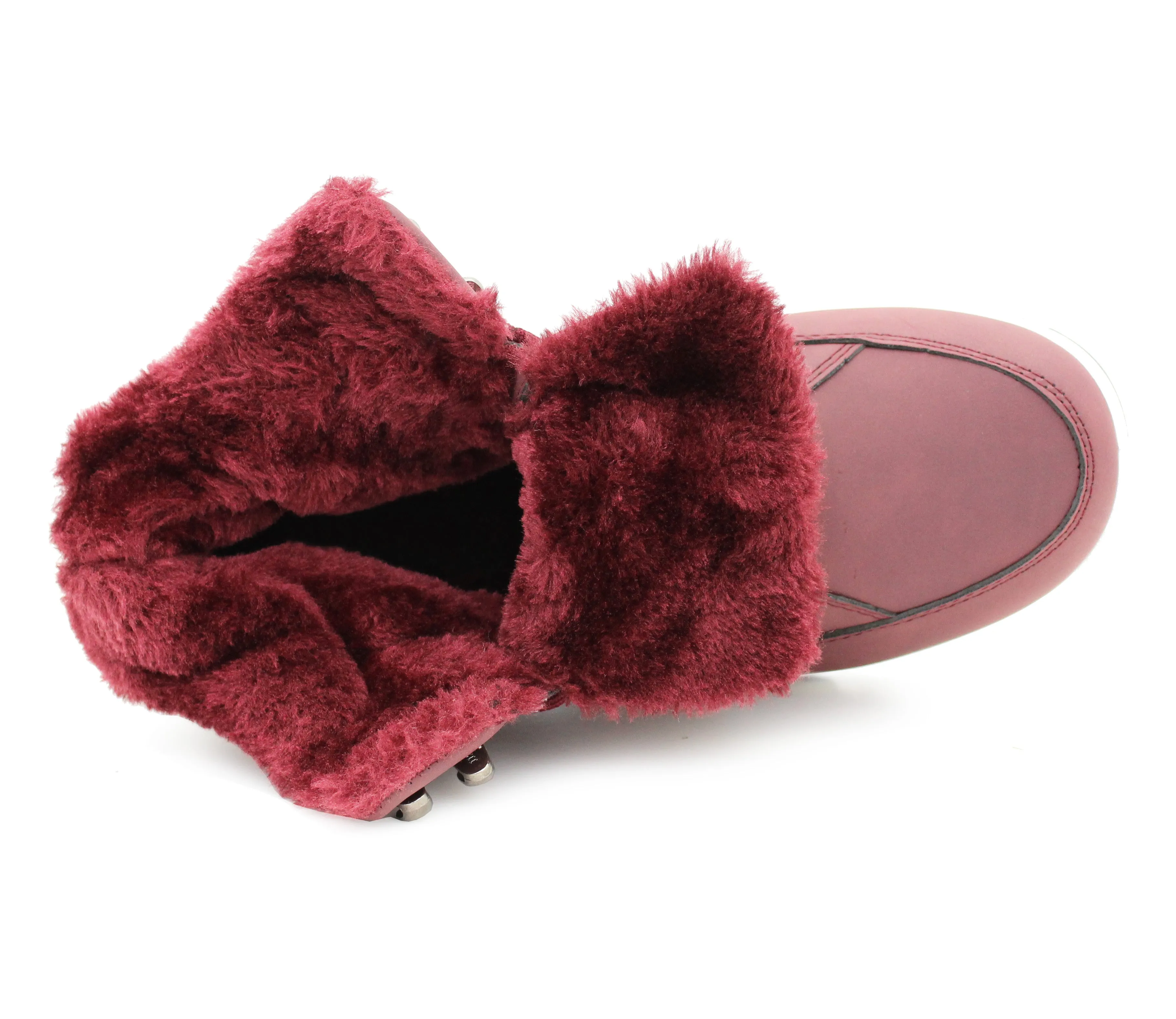Womens Thermal Hiking Boots Burgundy Warm Faux Fur Lined Insulated Lace Up Trekking Ankle Snow Boots
