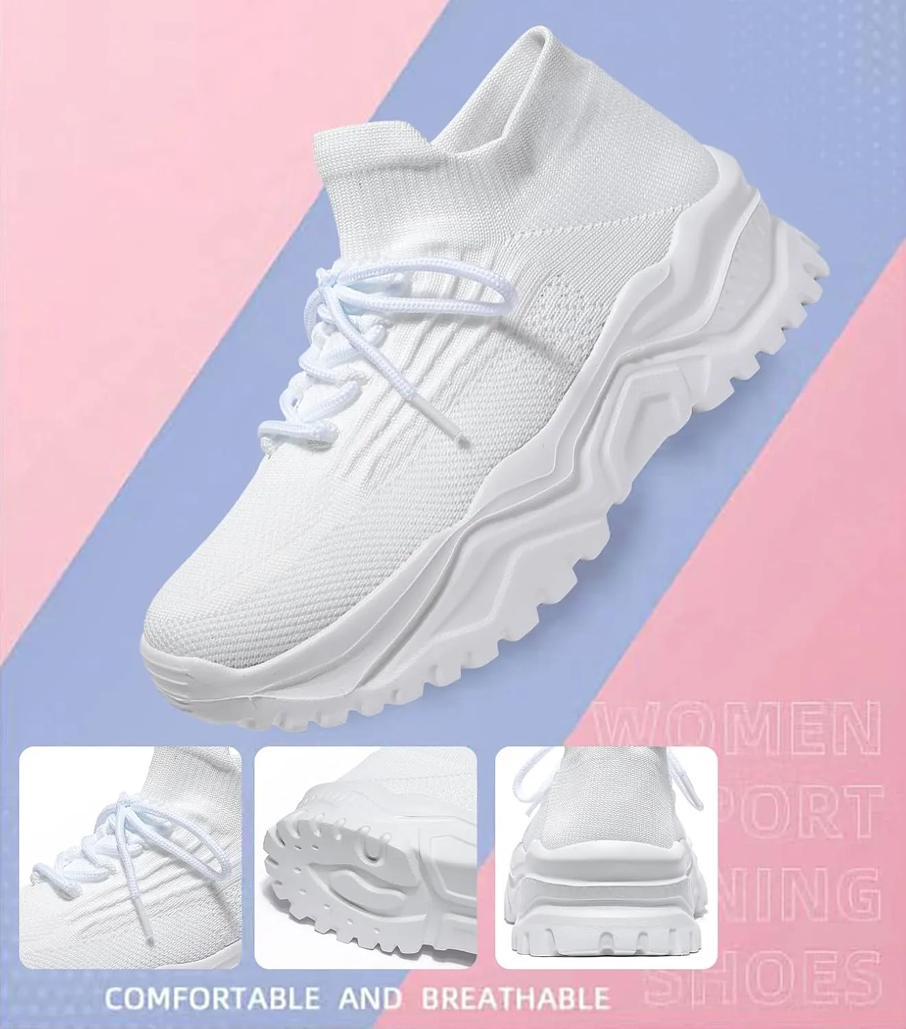 Women's Walking Shoes Slip-On Running Shoes- MD Sole Lightweight Sneakers for Women, Breathable Arch Support Running Gym Shoes