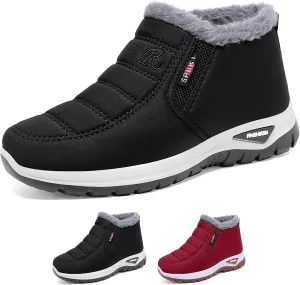 Women's Warm Sheepskin-Lined Boots Ladies Winter Ankle Slip on Short Snow Fur Lined Boots Comfortable Waterproof Orthopedic Walking Fur Fuzzy Thermal Soft Booties Wide Warm Arch Support Shoes