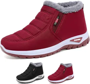 Women's Warm Sheepskin-Lined Boots Ladies Winter Ankle Slip on Short Snow Fur Lined Boots Comfortable Waterproof Orthopedic Walking Fur Fuzzy Thermal Soft Booties Wide Warm Arch Support Shoes