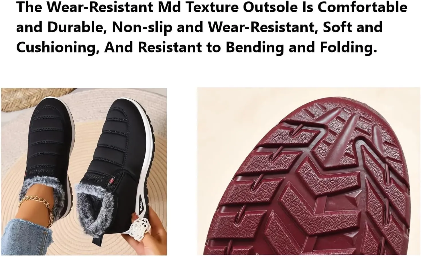 Women's Warm Sheepskin-Lined Boots Ladies Winter Ankle Slip on Short Snow Fur Lined Boots Comfortable Waterproof Orthopedic Walking Fur Fuzzy Thermal Soft Booties Wide Warm Arch Support Shoes