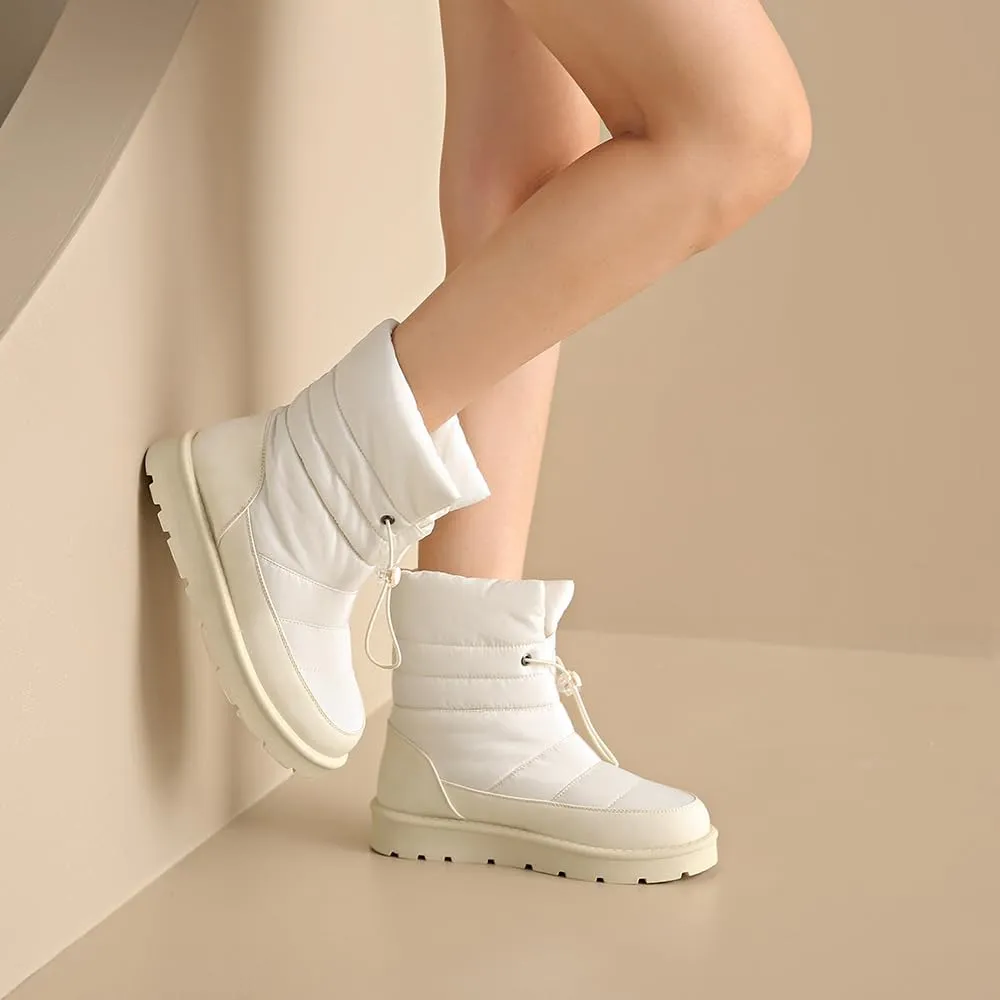 Women's Waterproof Mid-Calf Snow Boots Non-Slip Lace-up Winter Combat Boots