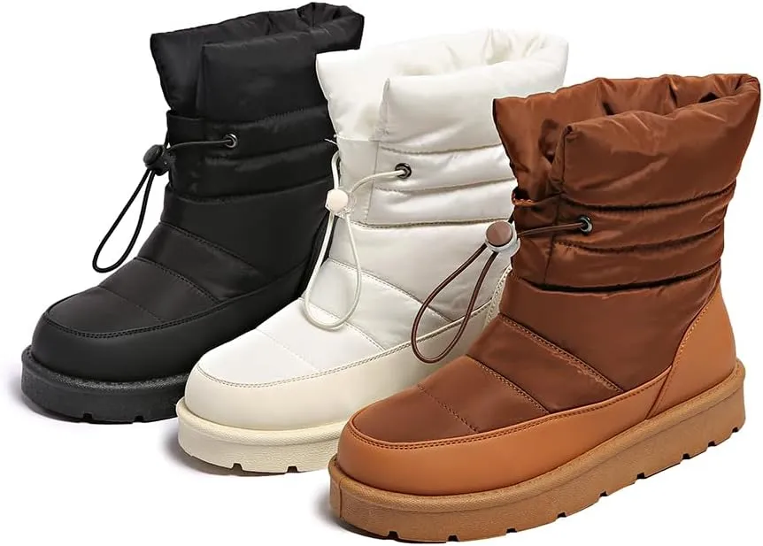 Women's Waterproof Mid-Calf Snow Boots Non-Slip Lace-up Winter Combat Boots