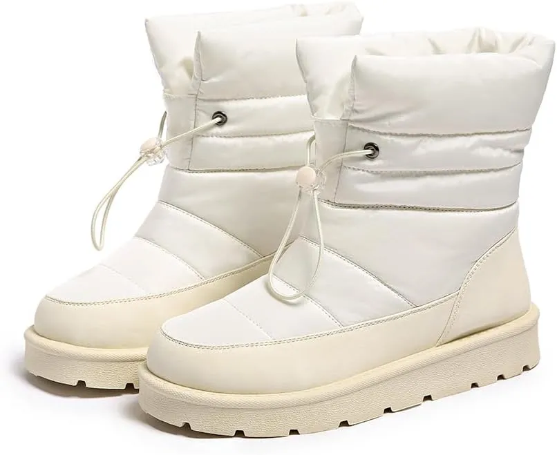 Women's Waterproof Mid-Calf Snow Boots Non-Slip Lace-up Winter Combat Boots