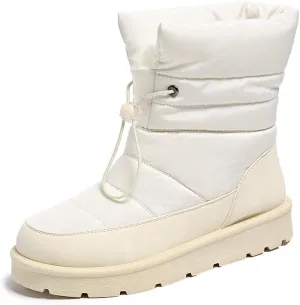 Women's Waterproof Mid-Calf Snow Boots Non-Slip Lace-up Winter Combat Boots