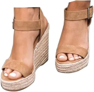 Women'S Wedge Sandals Platform, Ankle Strap Wedge Sandals Open Toe Casual Summer Straw Woven Classic Wedge Sandals