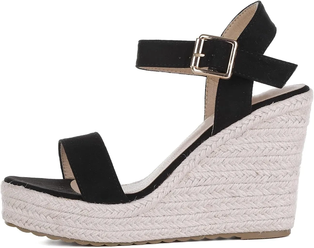 Women'S Wedge Sandals Platform, Ankle Strap Wedge Sandals Open Toe Casual Summer Straw Woven Classic Wedge Sandals