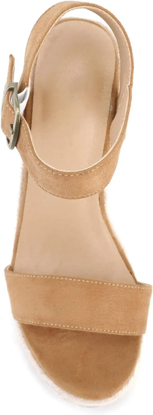 Women'S Wedge Sandals Platform, Ankle Strap Wedge Sandals Open Toe Casual Summer Straw Woven Classic Wedge Sandals