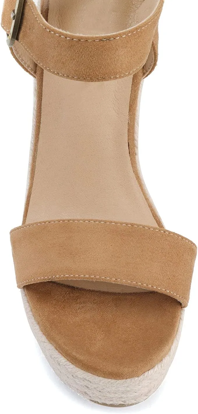 Women'S Wedge Sandals Platform, Ankle Strap Wedge Sandals Open Toe Casual Summer Straw Woven Classic Wedge Sandals