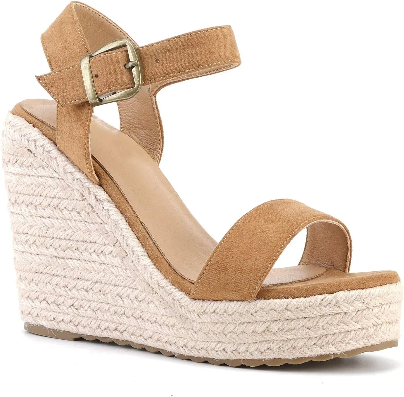 Women'S Wedge Sandals Platform, Ankle Strap Wedge Sandals Open Toe Casual Summer Straw Woven Classic Wedge Sandals