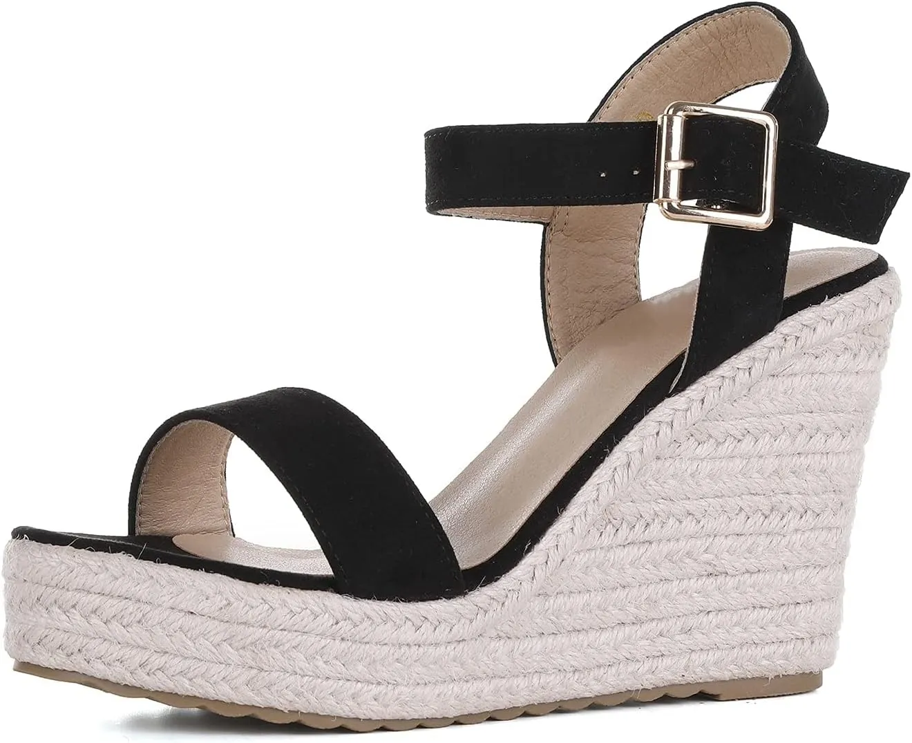 Women'S Wedge Sandals Platform, Ankle Strap Wedge Sandals Open Toe Casual Summer Straw Woven Classic Wedge Sandals