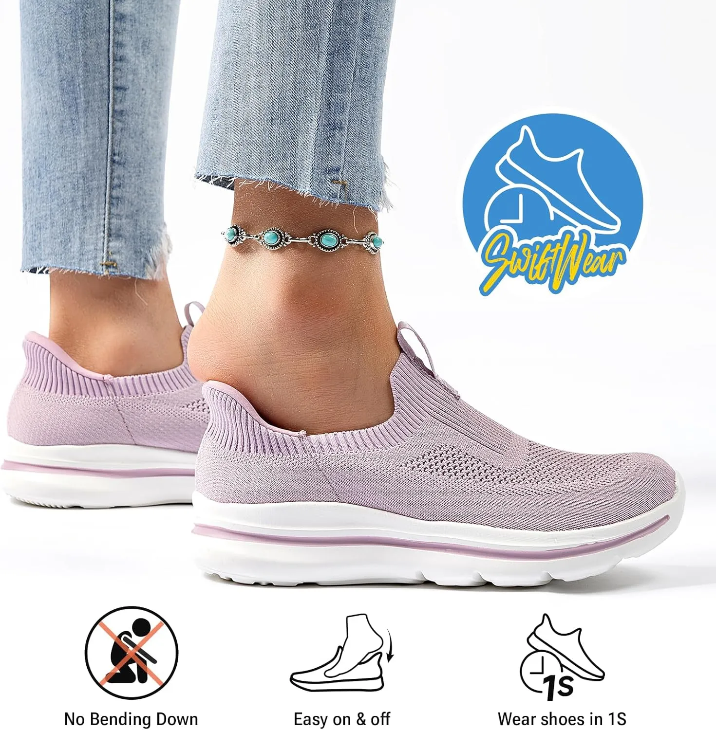 Women's Wide Toe Box Sneakers | Slip-On Hands Free Walking Shoes | Light Breathable Tennis & Gym Shoes for Wide Feet | Running Workout Athletic Trainers