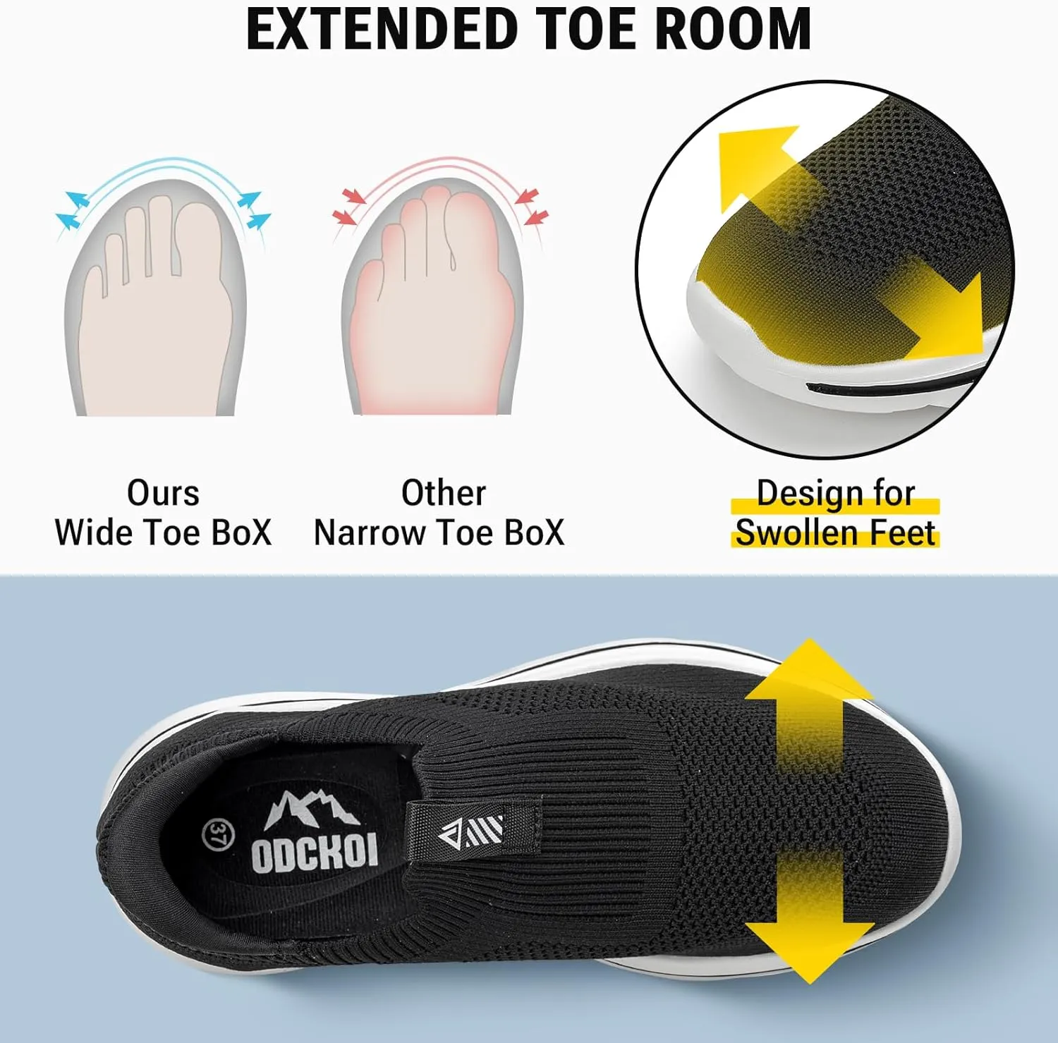 Women's Wide Toe Box Sneakers | Slip-On Hands Free Walking Shoes | Light Breathable Tennis & Gym Shoes for Wide Feet | Running Workout Athletic Trainers
