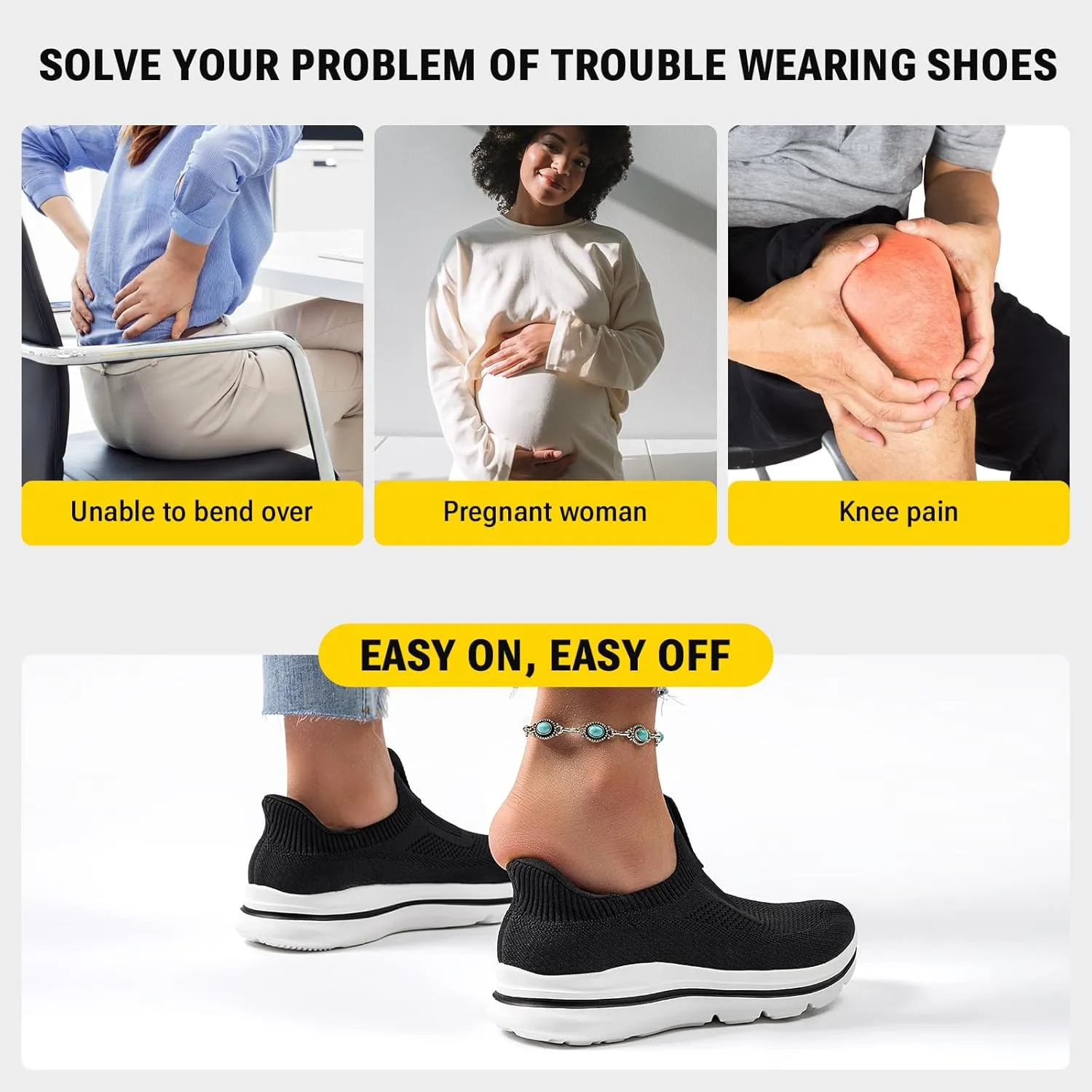 Women's Wide Toe Box Sneakers | Slip-On Hands Free Walking Shoes | Light Breathable Tennis & Gym Shoes for Wide Feet | Running Workout Athletic Trainers