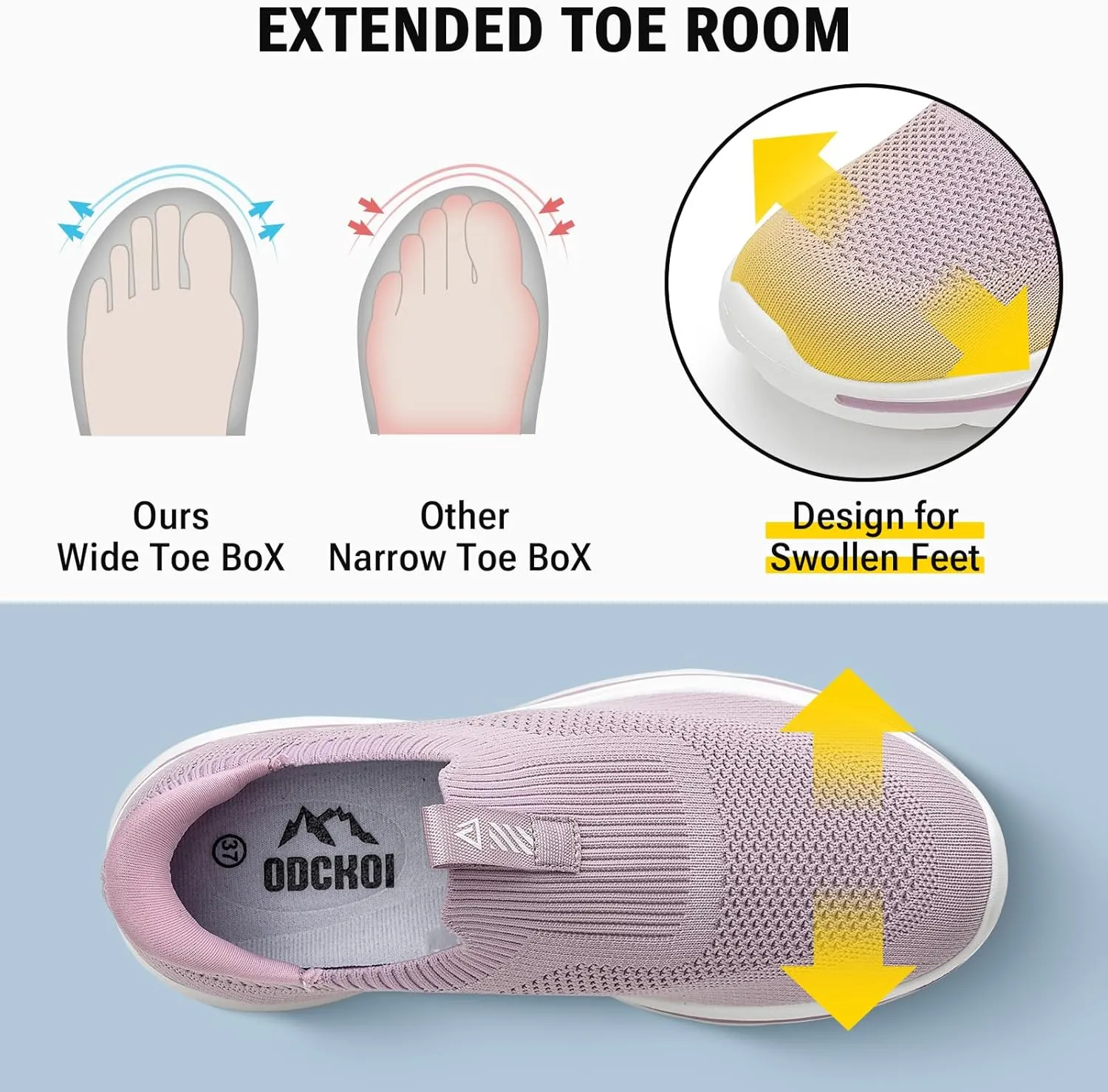 Women's Wide Toe Box Sneakers | Slip-On Hands Free Walking Shoes | Light Breathable Tennis & Gym Shoes for Wide Feet | Running Workout Athletic Trainers