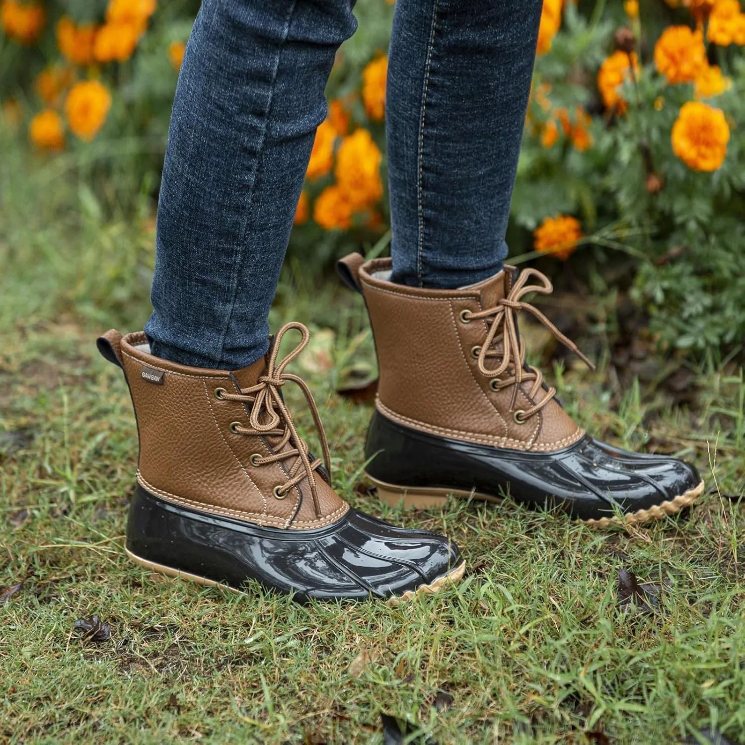 Women's Winter Duck Boots, GAWBAW Waterproof Lace Up Ankle Snow Rain Boots For Women