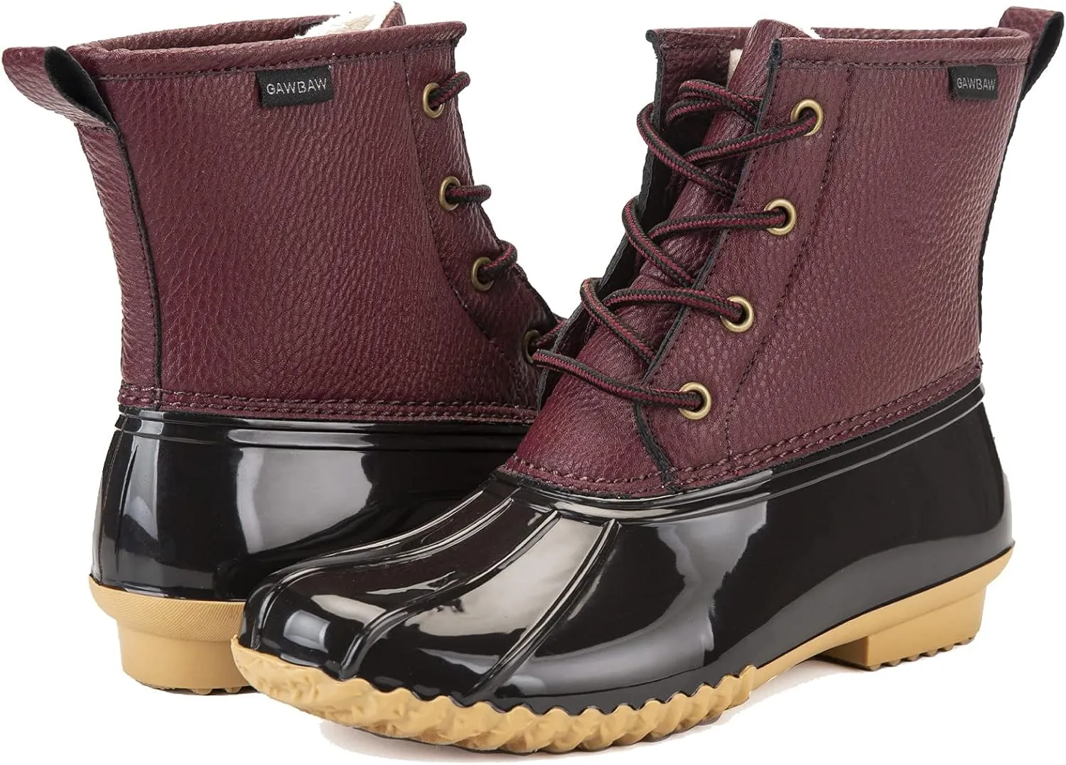 Women's Winter Duck Boots, GAWBAW Waterproof Lace Up Ankle Snow Rain Boots For Women