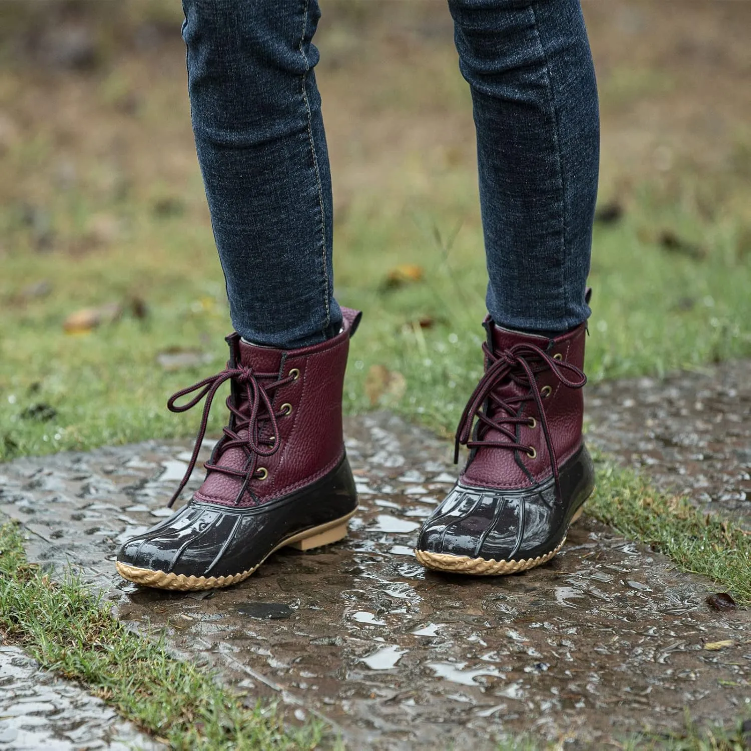 Women's Winter Duck Boots, GAWBAW Waterproof Lace Up Ankle Snow Rain Boots For Women