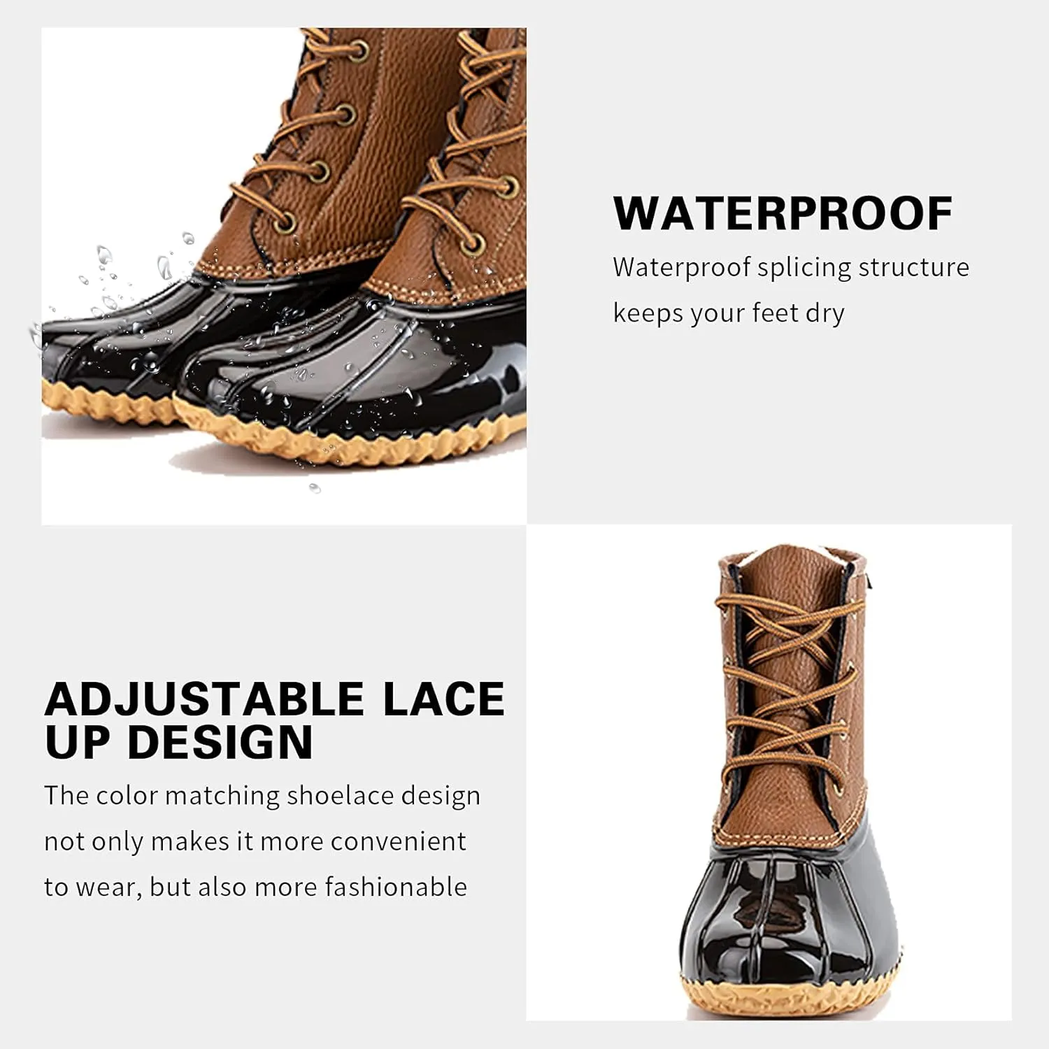 Women's Winter Duck Boots, GAWBAW Waterproof Lace Up Ankle Snow Rain Boots For Women