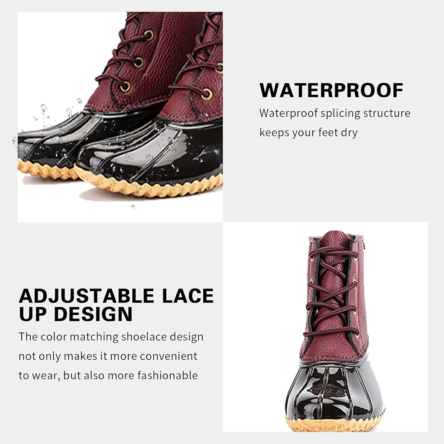 Women's Winter Duck Boots, GAWBAW Waterproof Lace Up Ankle Snow Rain Boots For Women
