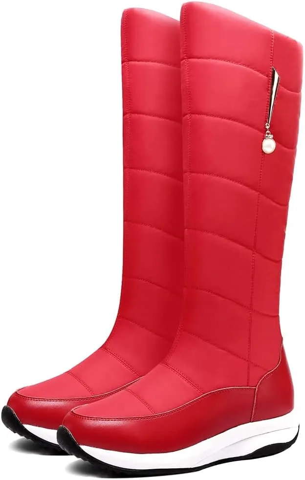 Women's Winter Knee High Snow Boots Waterproof Rain Warm Fur Lined Cold Weather Wide Calf Snow Boot