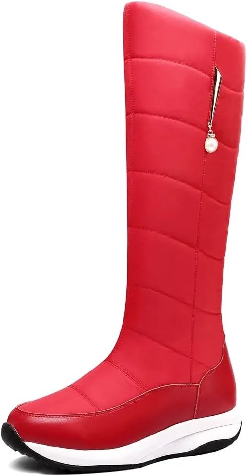 Women's Winter Knee High Snow Boots Waterproof Rain Warm Fur Lined Cold Weather Wide Calf Snow Boot