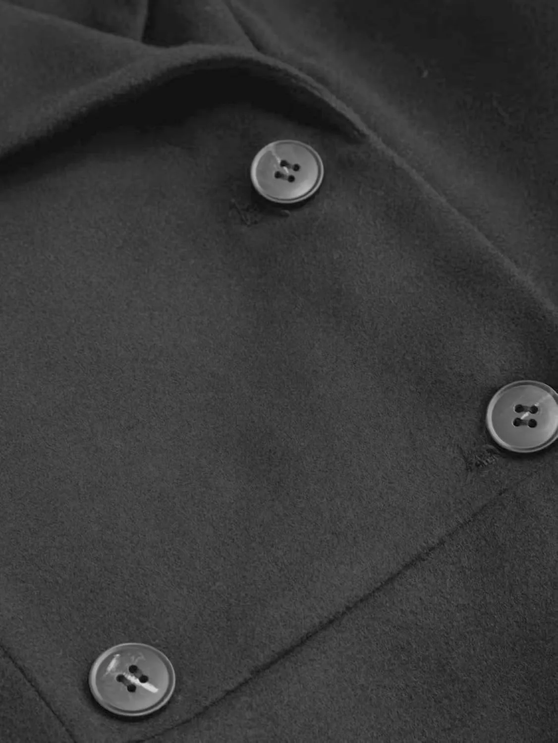 Women's Winter Pea Coat Long Double-Breasted Notch Lapel Trench Coat Solid Black Thicken Warm Outear Overcoat