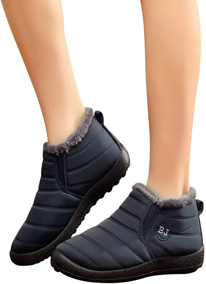 Women's Winter Snow Ankle Boots Fur Lined Waterproof Outdoor Slip On Booties Sneakers Anti-Slip Lightweight Ankle Bootie