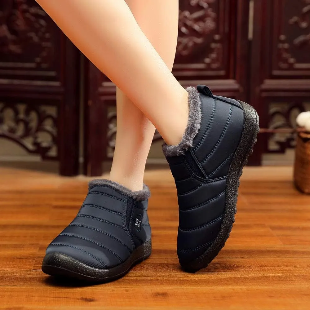 Women's Winter Snow Ankle Boots Fur Lined Waterproof Outdoor Slip On Booties Sneakers Anti-Slip Lightweight Ankle Bootie