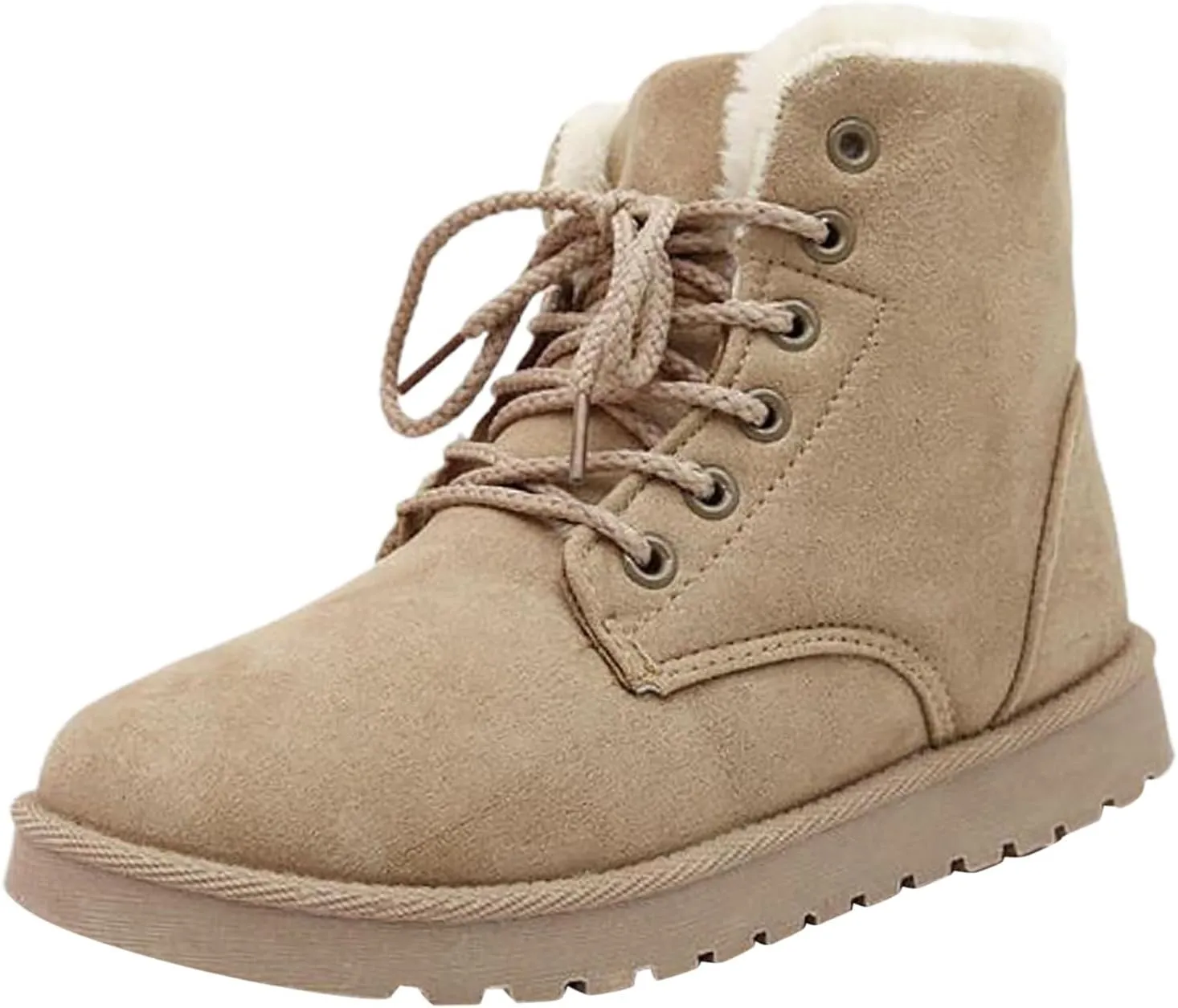 Womens Winter Snow Boots Warm Fur Lined Ankle Boots Classic Fashion Suede Lace Up Booties Casual Anti-Slip Outdoor Comfortable Booties Shoes for Women