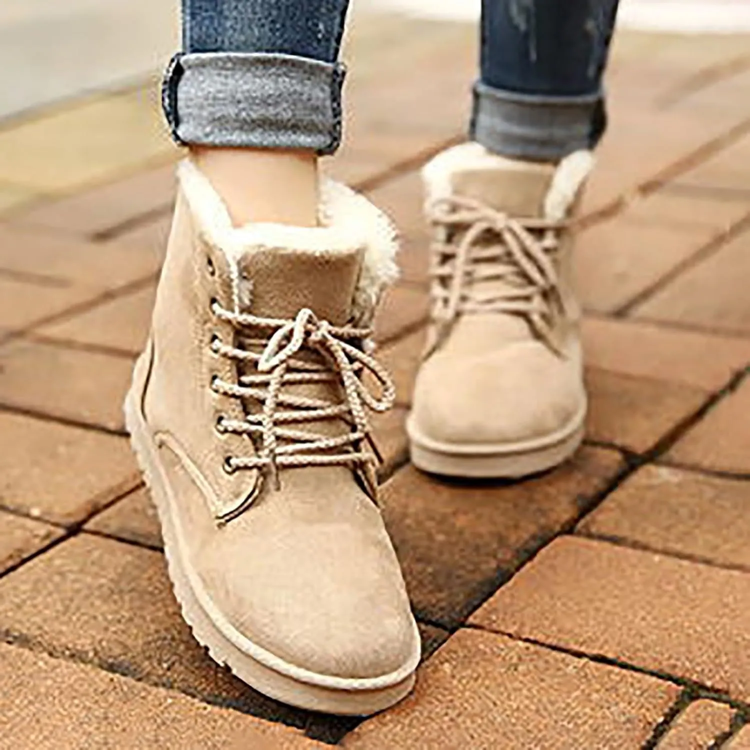 Womens Winter Snow Boots Warm Fur Lined Ankle Boots Classic Fashion Suede Lace Up Booties Casual Anti-Slip Outdoor Comfortable Booties Shoes for Women