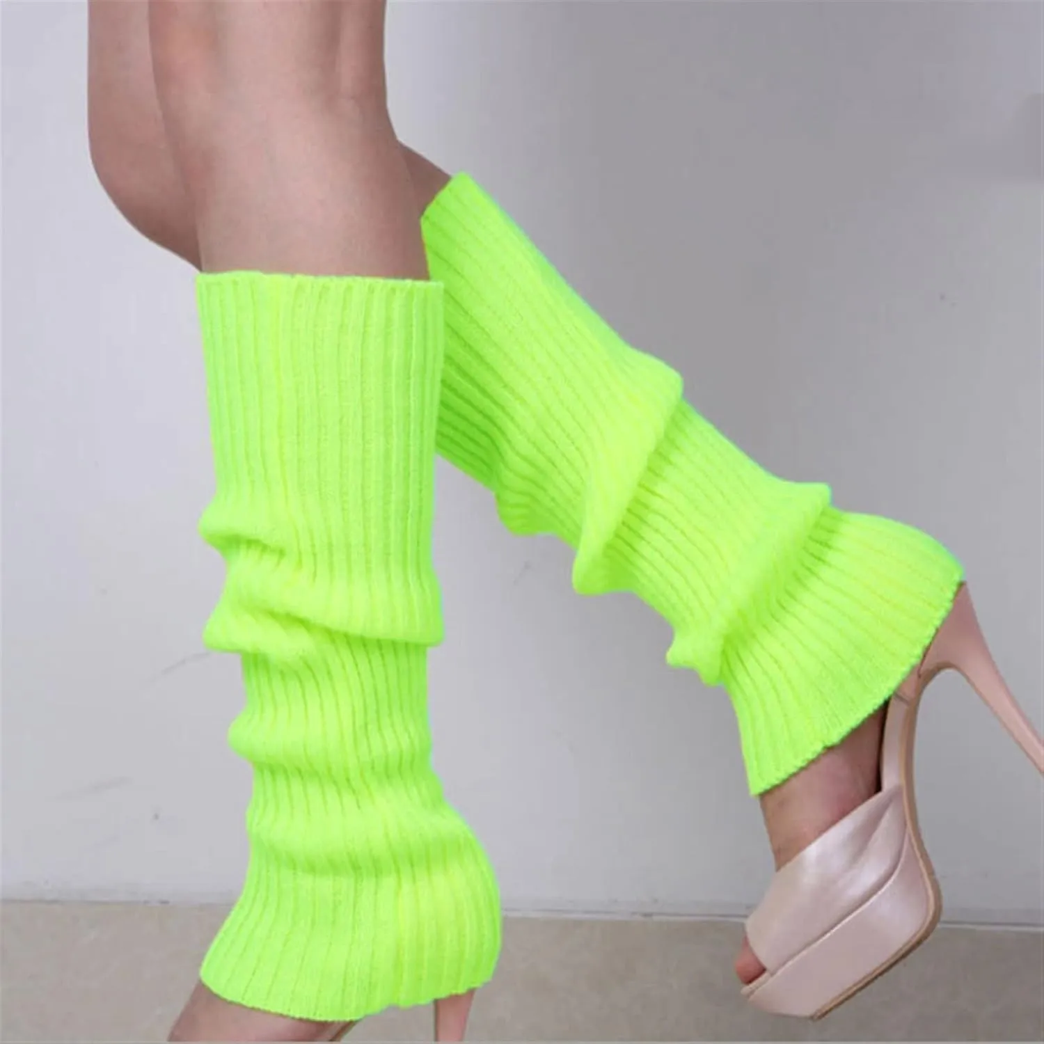 Woolen Socks Warm Winter Solid Colour Adult Leg Cover Pile of Socks Cover Knitting Foot Cover (Color : Fluorescent Green, Size : One Size)