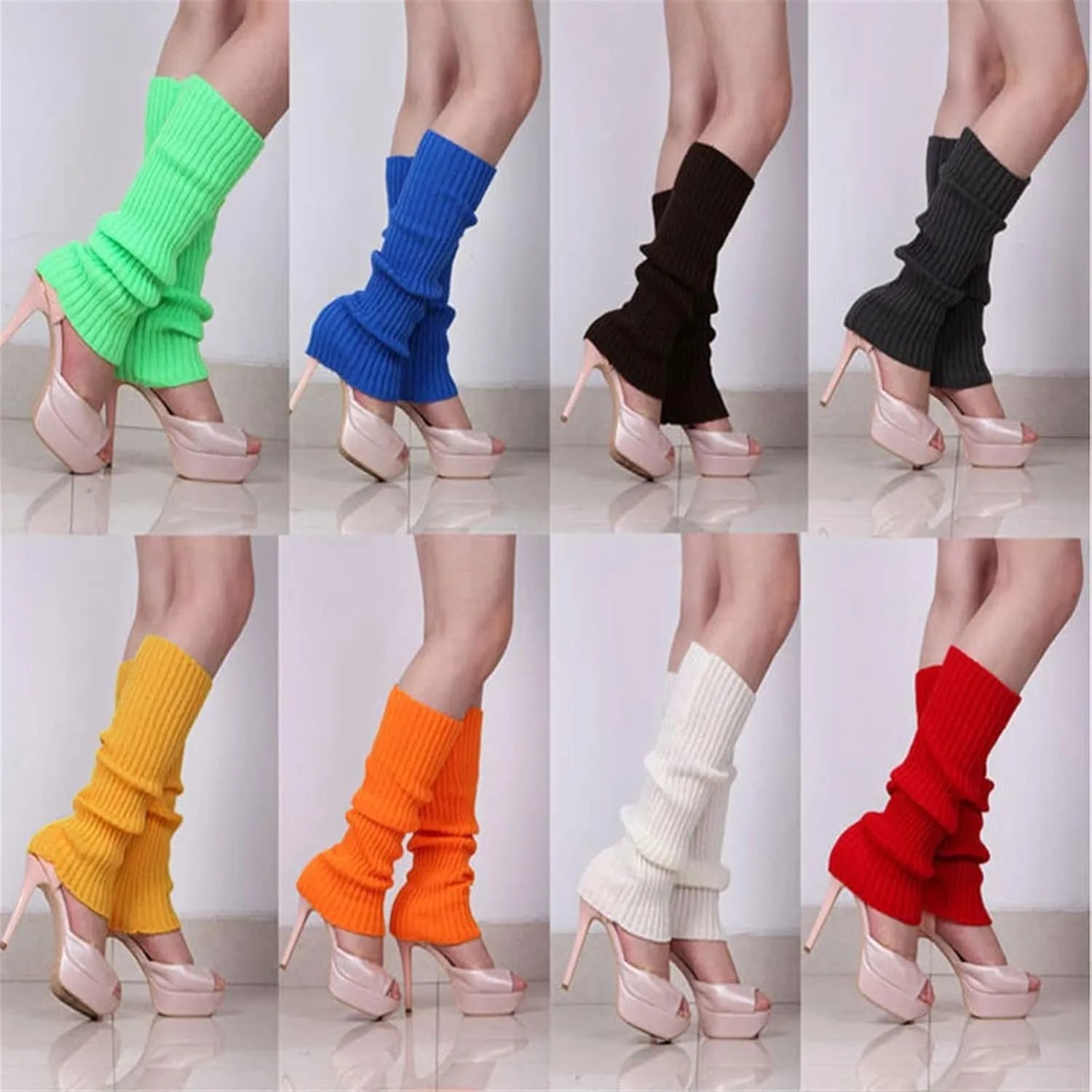 Woolen Socks Warm Winter Solid Colour Adult Leg Cover Pile of Socks Cover Knitting Foot Cover (Color : Fluorescent Green, Size : One Size)