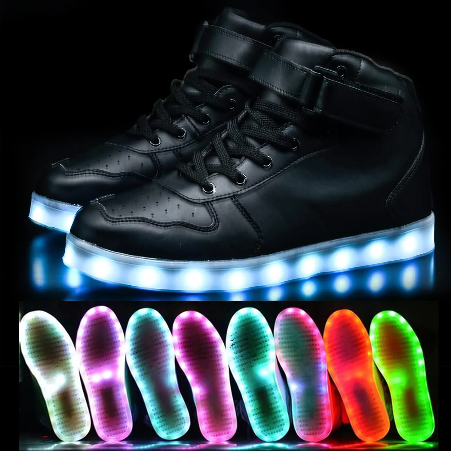 Wooowyet Kids LED Sneakers for Boys Hook&Loop Low Light Up Shoes LED Girls USB Recharging