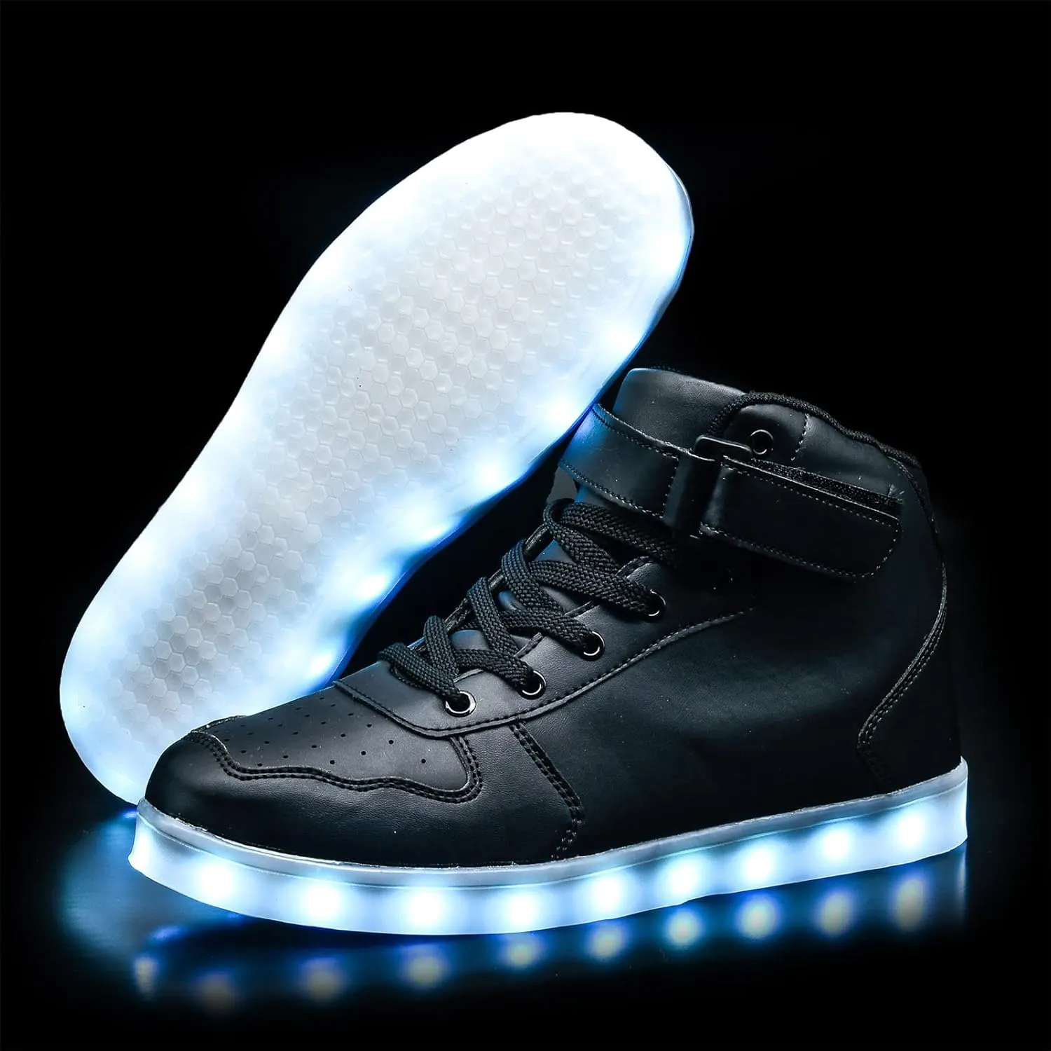 Wooowyet Kids LED Sneakers for Boys Hook&Loop Low Light Up Shoes LED Girls USB Recharging