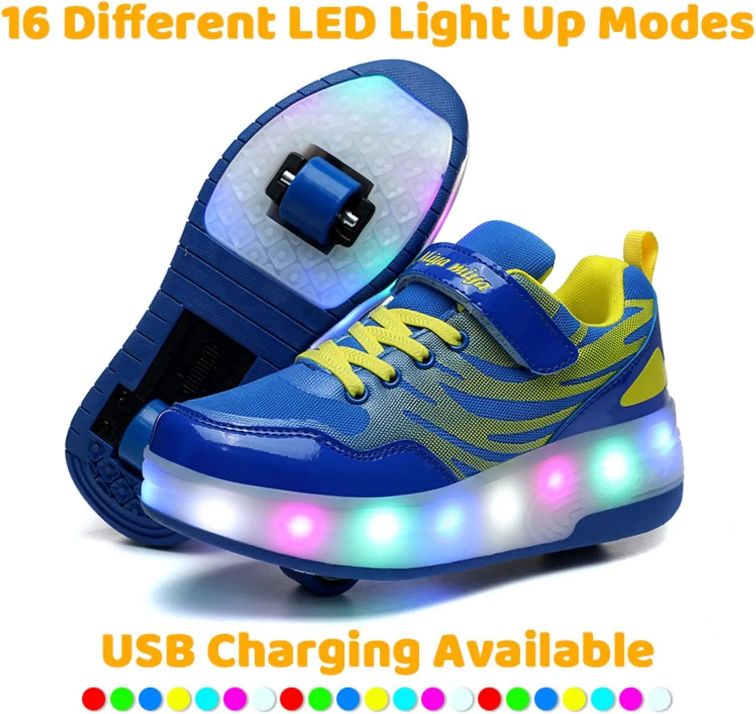 Wooowyet LED Roller Skate Shoes for Kids Boys Girls Light Up Fashion Sneakers Wheels Wheeled USB Rechargeable Hook&Loop