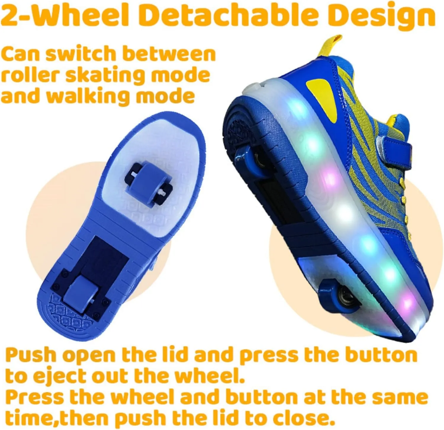 Wooowyet LED Roller Skate Shoes for Kids Boys Girls Light Up Fashion Sneakers Wheels Wheeled USB Rechargeable Hook&Loop