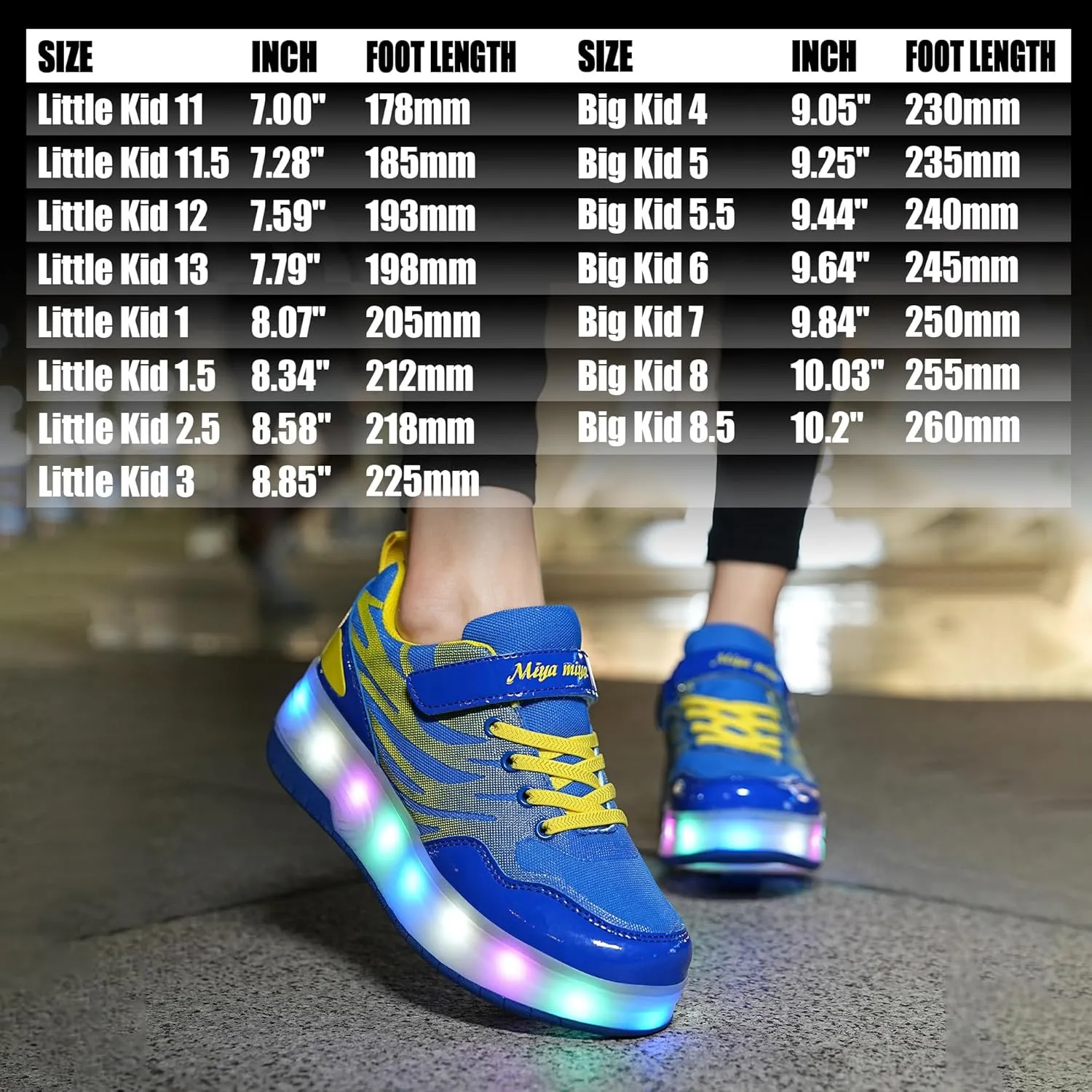 Wooowyet LED Roller Skate Shoes for Kids Boys Girls Light Up Fashion Sneakers Wheels Wheeled USB Rechargeable Hook&Loop