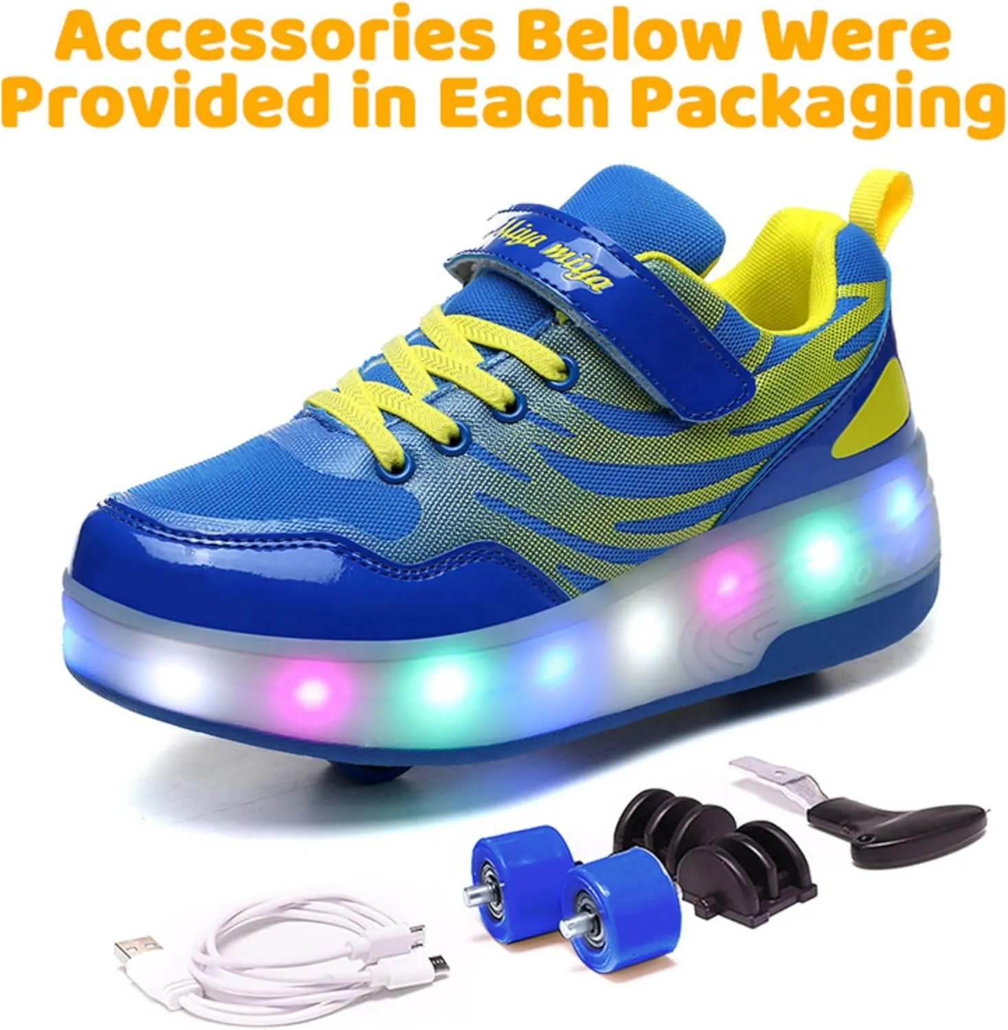 Wooowyet LED Roller Skate Shoes for Kids Boys Girls Light Up Fashion Sneakers Wheels Wheeled USB Rechargeable Hook&Loop