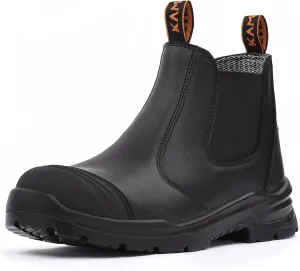 Work Boots for Men, Slip On Steel Toe Chelsea Safety Boots, Waterproof Slip Resistant Work Shoes, Lightweight Comfortable Breathable Non Slip Safety Toe Shoes