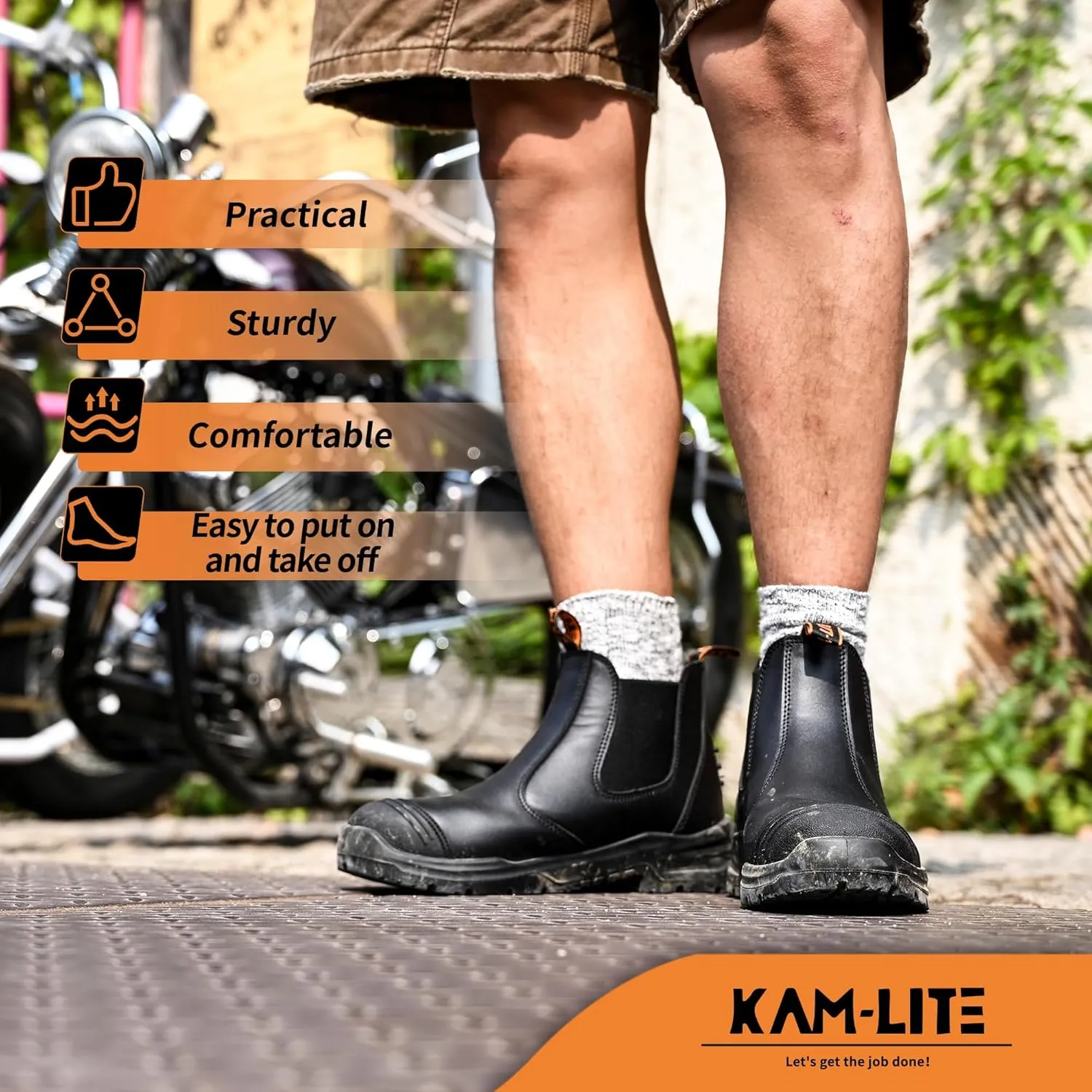 Work Boots for Men, Slip On Steel Toe Chelsea Safety Boots, Waterproof Slip Resistant Work Shoes, Lightweight Comfortable Breathable Non Slip Safety Toe Shoes