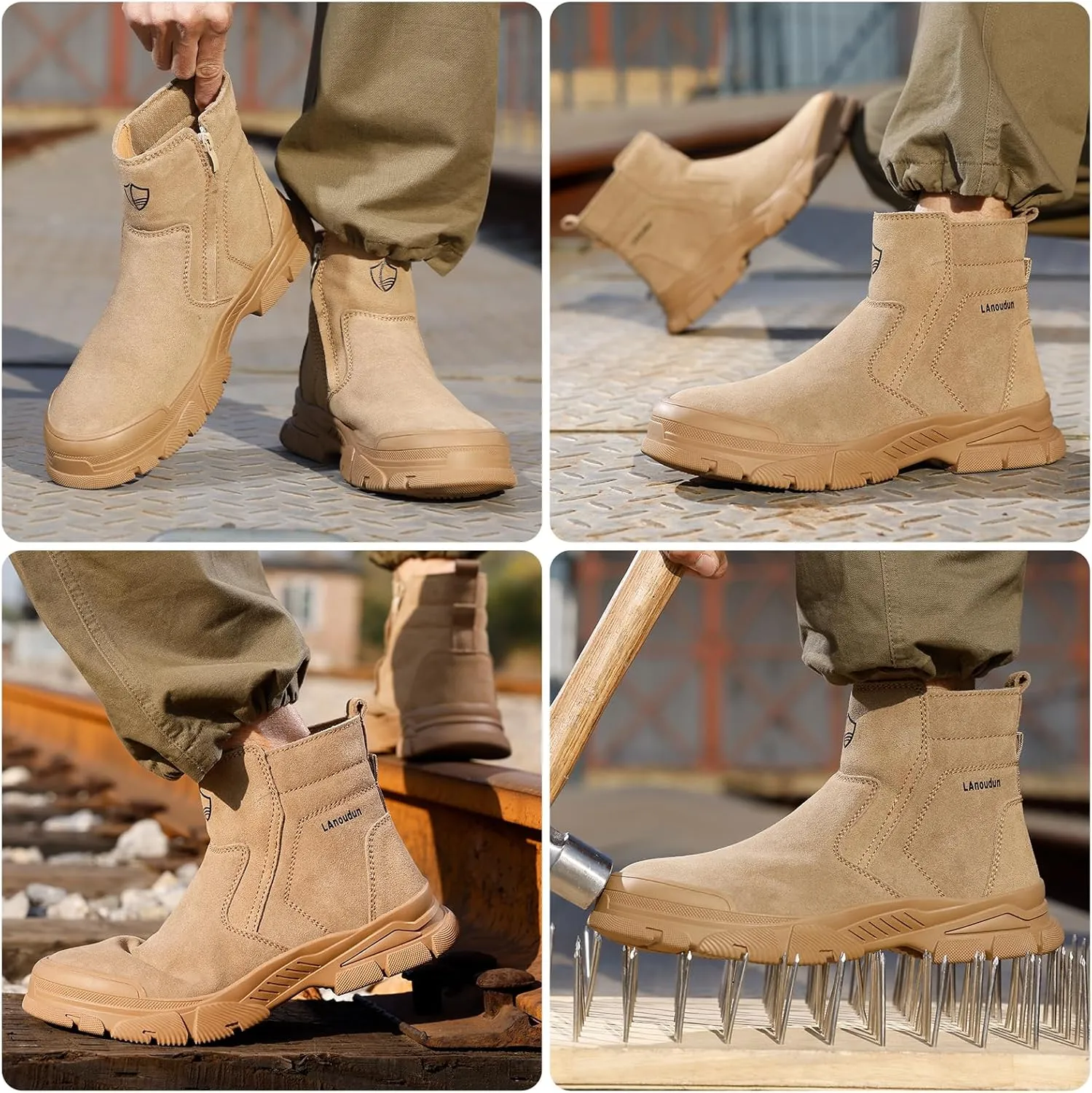 Work Boots for Men Slip On Welding Boots for Men Indestructible Steel Toe Boots Men's Steel Toe Shoes Fireproof Safety Toe Shoes Construction Boots for Welder Men's Work Shoes.