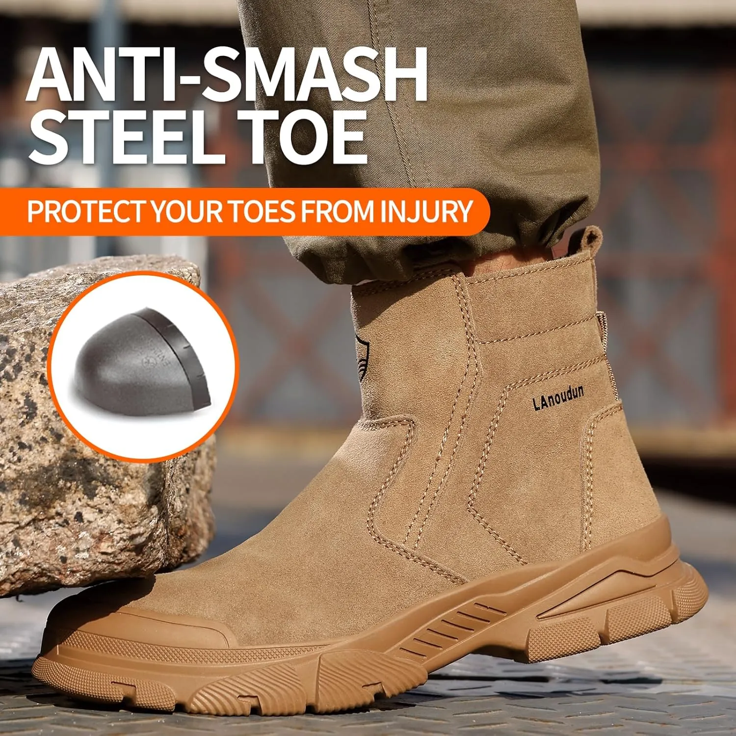 Work Boots for Men Slip On Welding Boots for Men Indestructible Steel Toe Boots Men's Steel Toe Shoes Fireproof Safety Toe Shoes Construction Boots for Welder Men's Work Shoes.