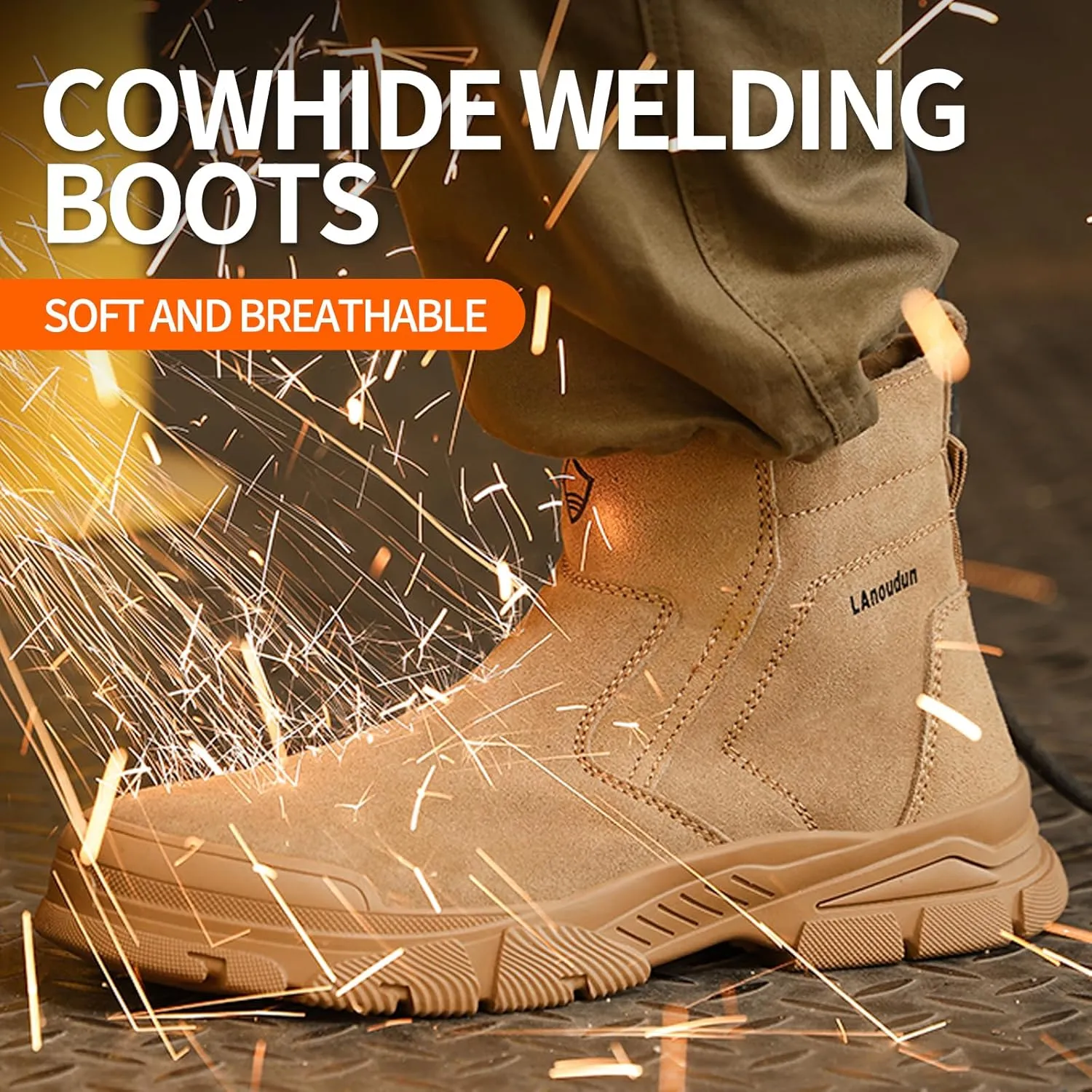 Work Boots for Men Slip On Welding Boots for Men Indestructible Steel Toe Boots Men's Steel Toe Shoes Fireproof Safety Toe Shoes Construction Boots for Welder Men's Work Shoes.
