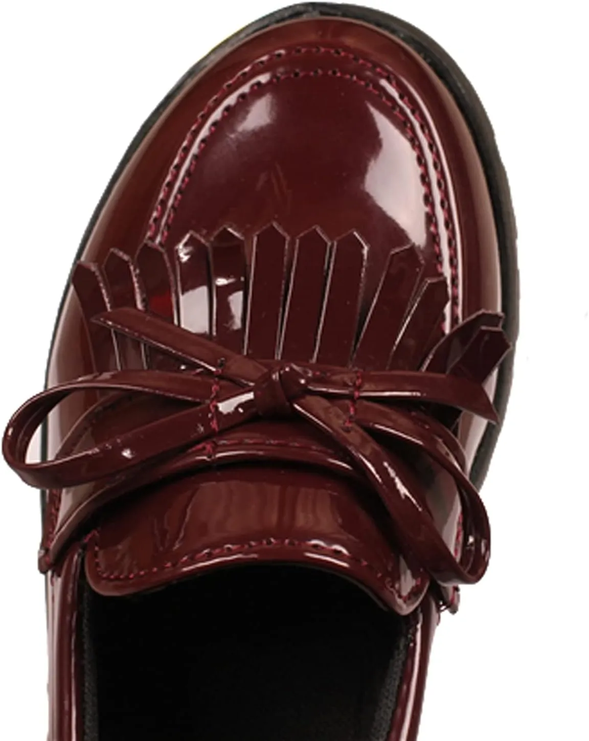 WUIWUIYU Girls Patent Leather Slip-On Penny Loafers Flats Bow Tassel Oxfords Moccasins Dress Shoes
