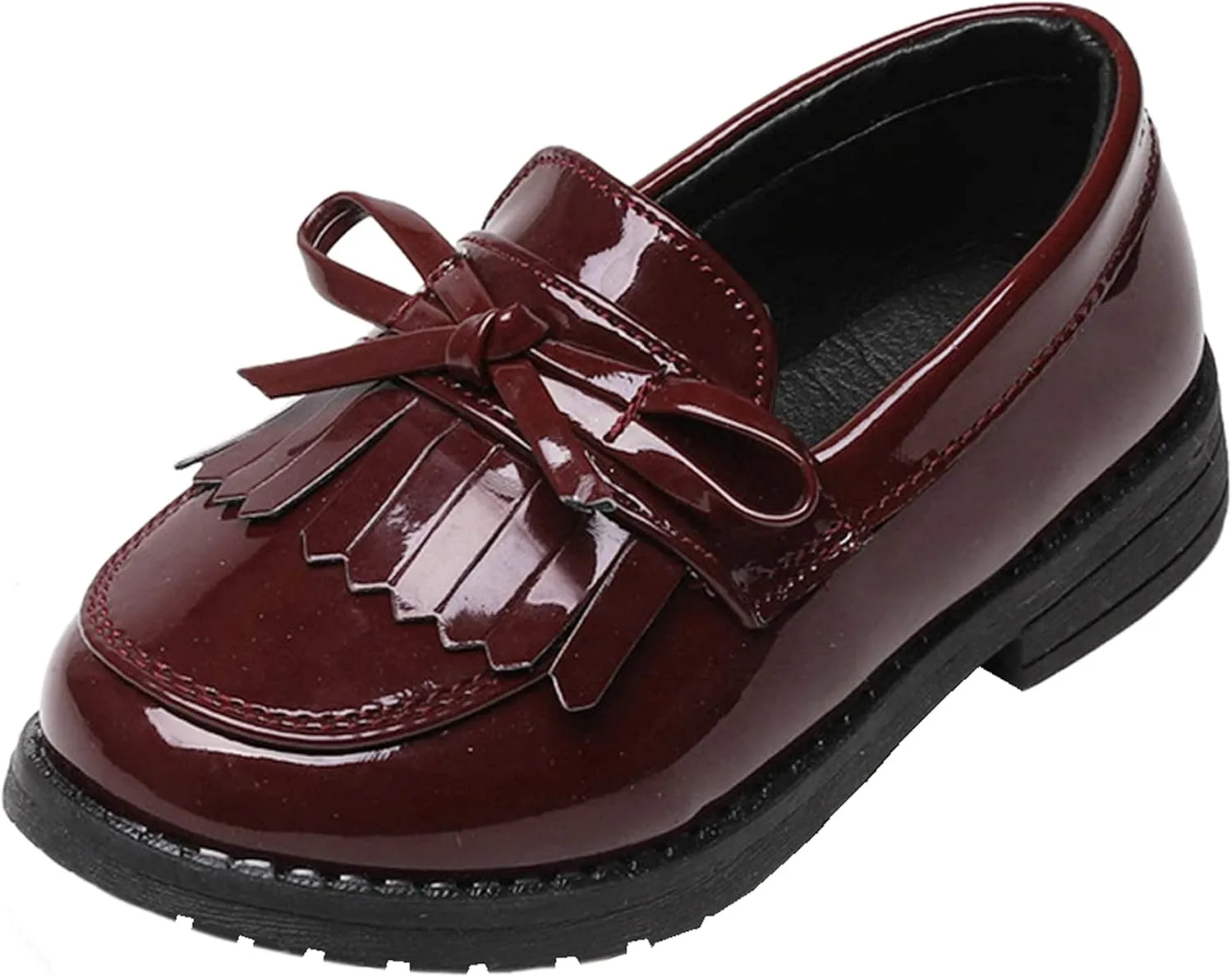 WUIWUIYU Girls Patent Leather Slip-On Penny Loafers Flats Bow Tassel Oxfords Moccasins Dress Shoes