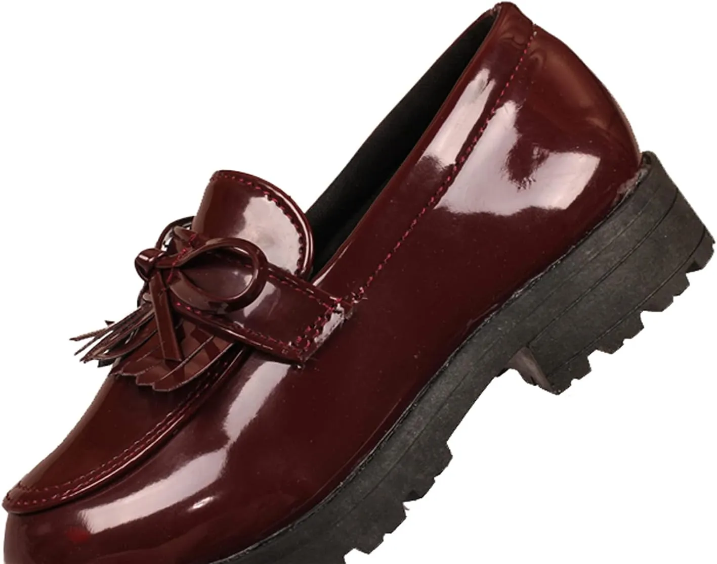 WUIWUIYU Girls Patent Leather Slip-On Penny Loafers Flats Bow Tassel Oxfords Moccasins Dress Shoes