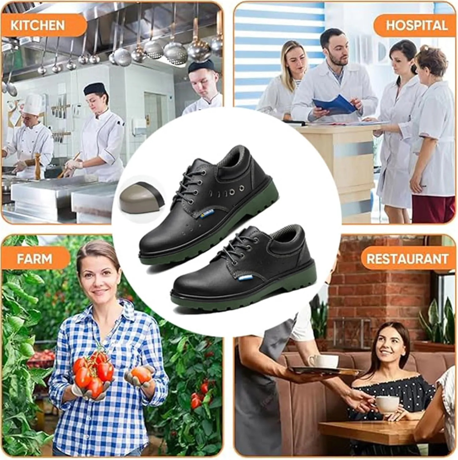 Wygwlg Men Safety Kitchen Work Shoes, Lace-Up Steel Toe Anti-Smash Anti-Collision Waterproof Oil Resistant Non Slip Chef Shoes, Casual Garden Hospital Puncture-Proof Breathable Hole Sneakers