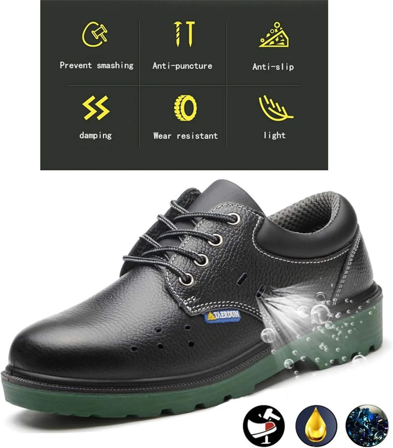 Wygwlg Men Safety Kitchen Work Shoes, Lace-Up Steel Toe Anti-Smash Anti-Collision Waterproof Oil Resistant Non Slip Chef Shoes, Casual Garden Hospital Puncture-Proof Breathable Hole Sneakers