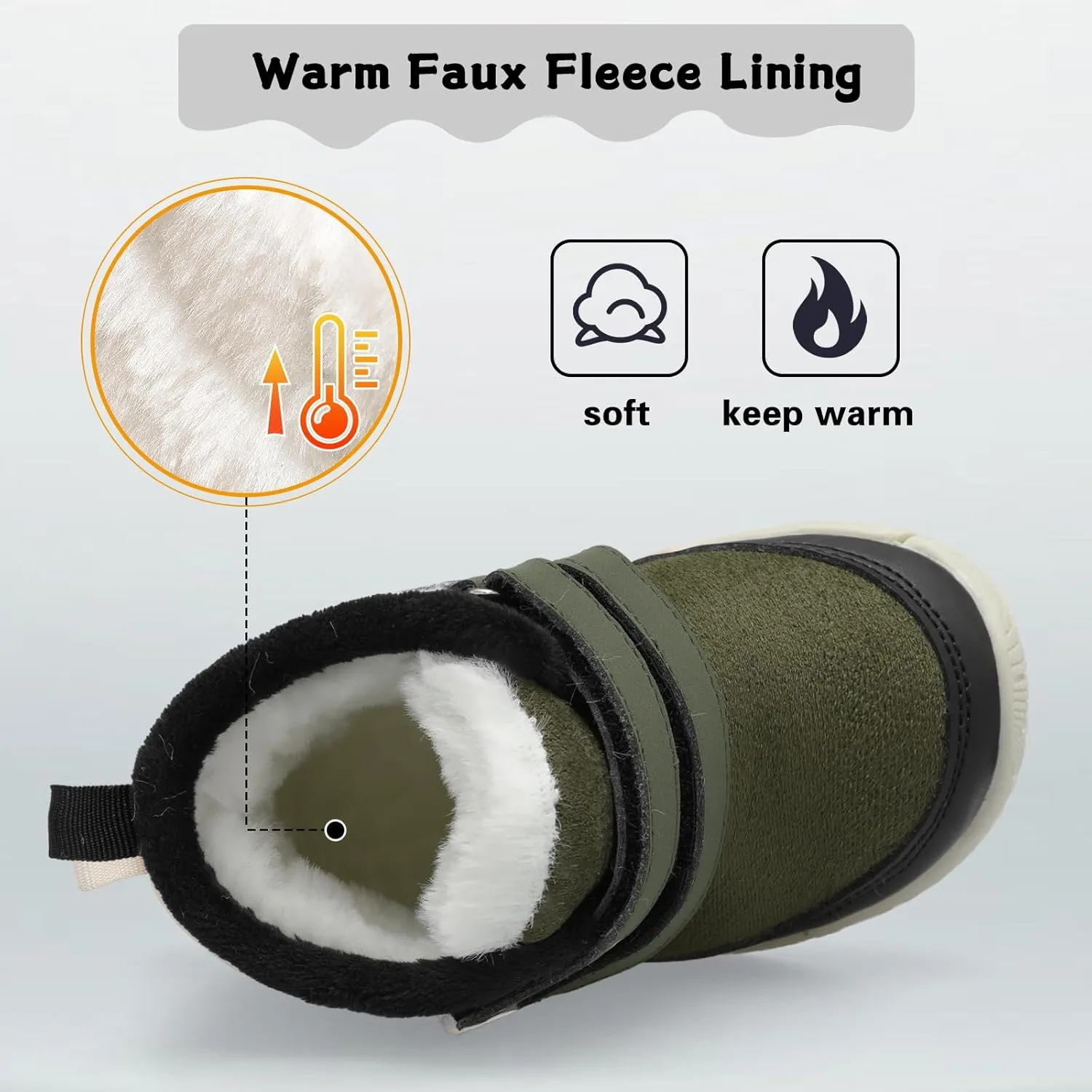 XIHALOOK Toddler Boys Girls Winter Boots Cold Weather Kids Warm Faux Fur Shoes with Two Hook and Loop